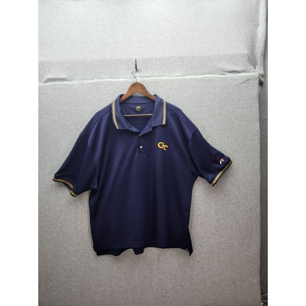Georgia Tech Polo Shirt 2XL Pro Player Navy Blue & Gold Polyester Mens Top‎